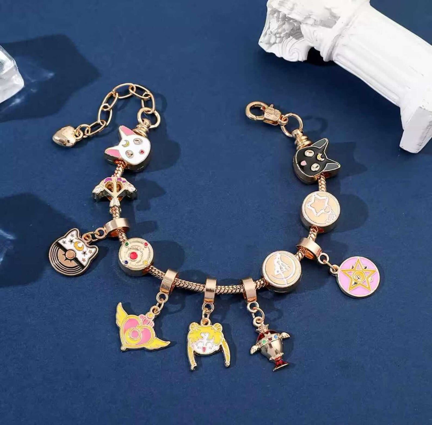 Usagi Tsukino-themed bracelet with magical girl charms