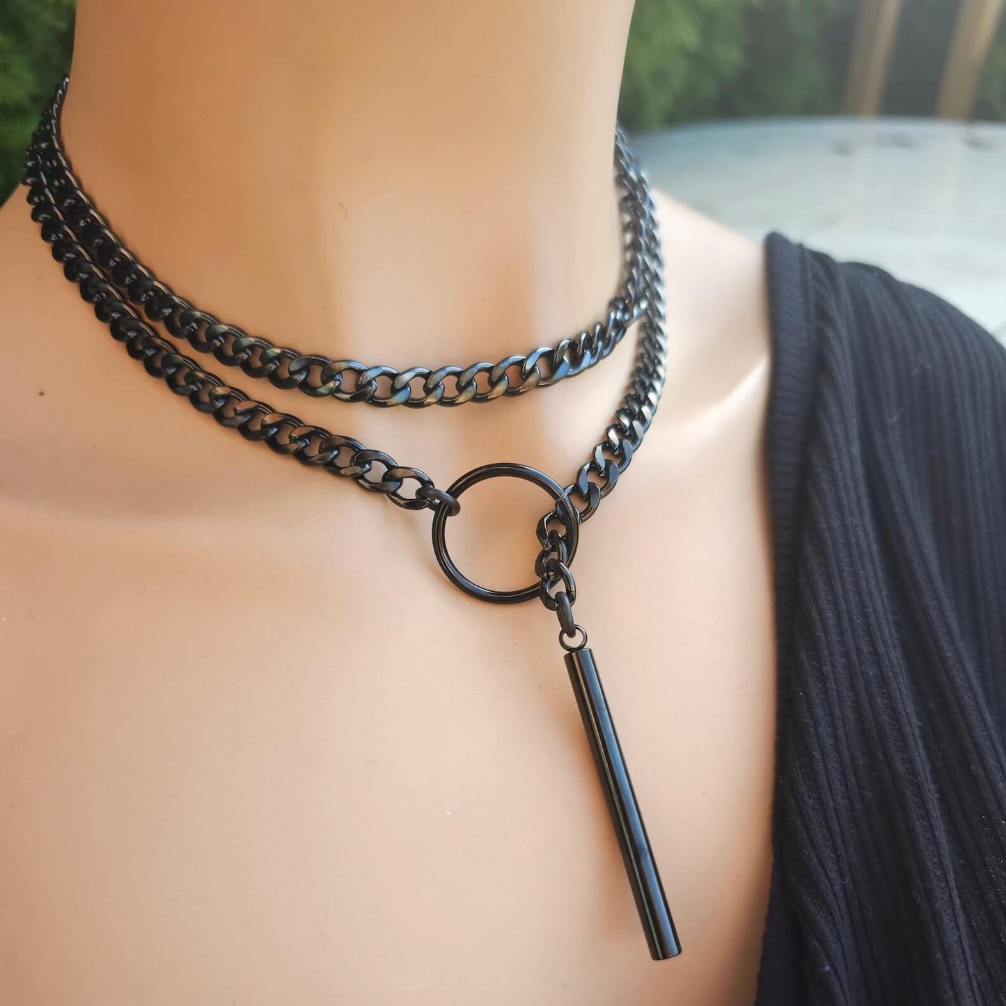 Schwarze Lariat-Halskette