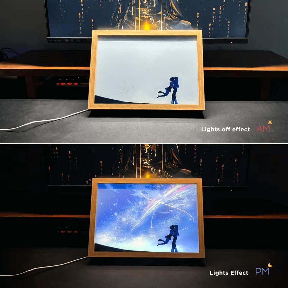 Soft glow anime night lamp inspired by Your Name movie artwork