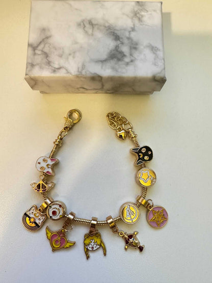 Kawaii Sailor Moon bracelet with moon and star charms