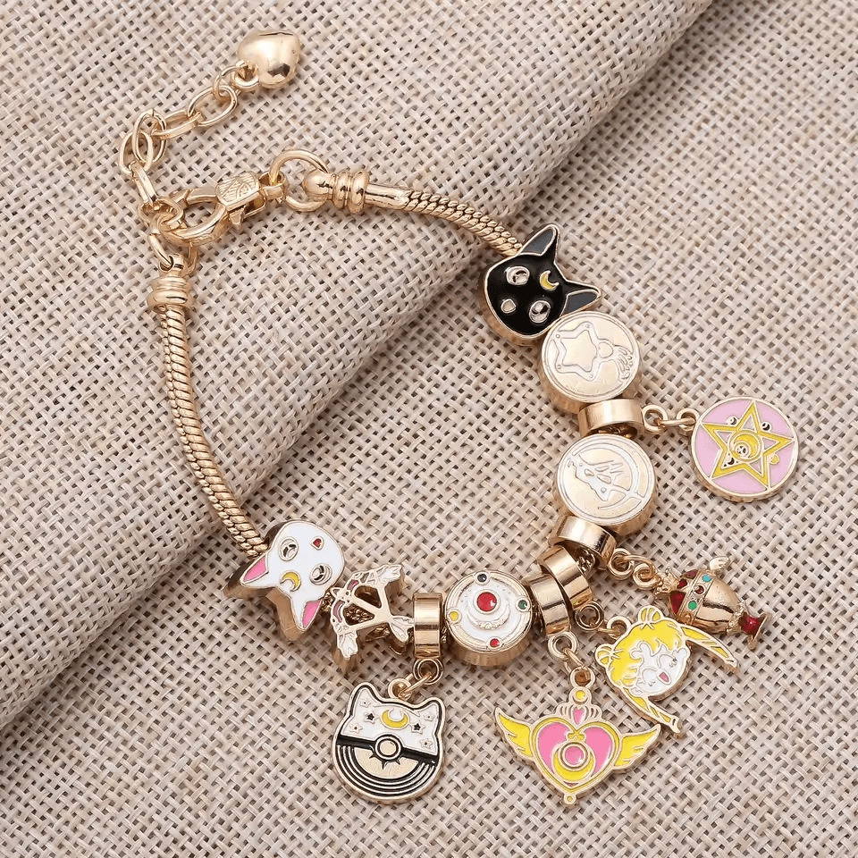 Sailor Moon-inspired jewelry featuring crescent moon and star charms