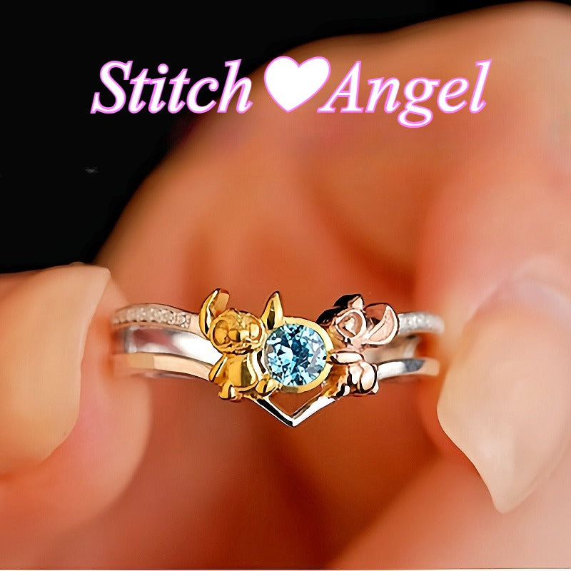 Lilo and Stitch couple ring with Stitch and Angel design